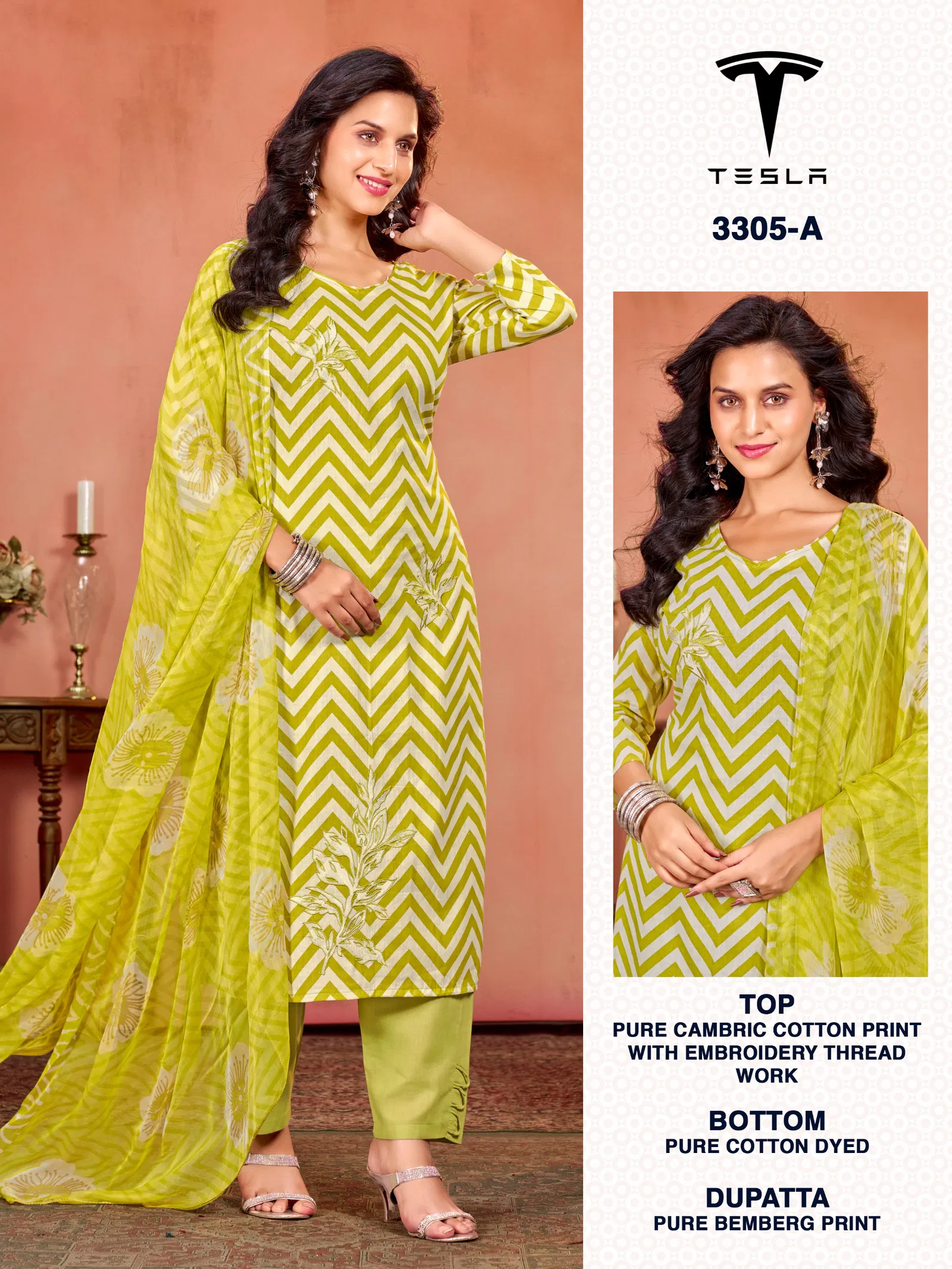 Tesla  3305 By Bipson Pure Cotton Print With Embroidery Dress Material Wholesale Suppliers In Mumbai